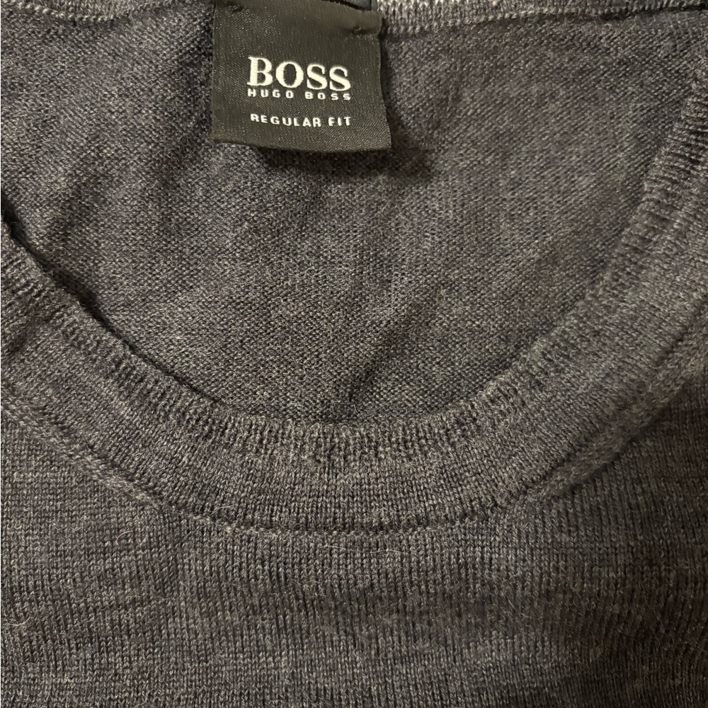BOSS Men's Grey Merino Sweater